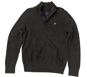 American Eagle Men’s 1/4 Zip Sweater Gray Pullover Long Sleeve Size L
